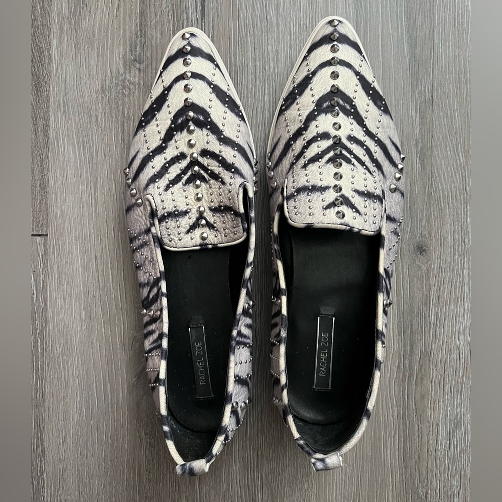 Rachel Zoe Black/White Studded Loafers, Size 10M